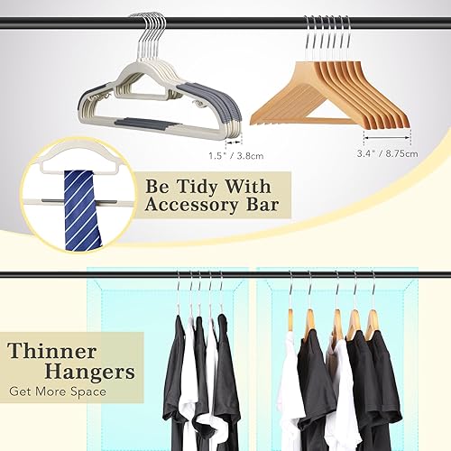 Miniatura 6 de Perchas de plástico antideslizantes, paquete de 40 unidades de 16.5 pulgadas, perchas para perchas para armario, ahorran espacio con ganchos para