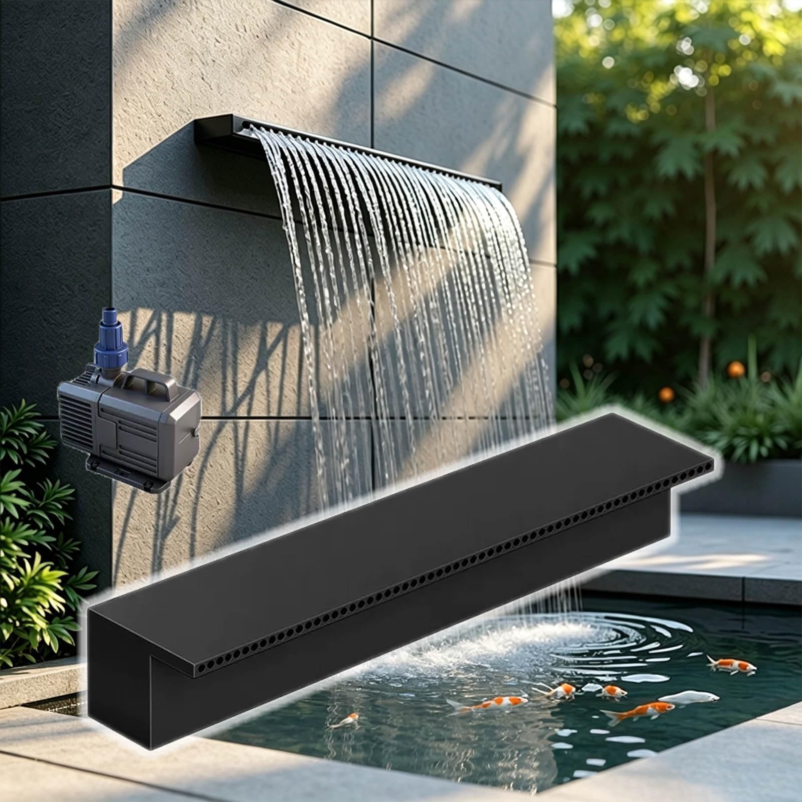 Fontana a Cascata per Piscina, Sfioratore in Acciaio Inox 304 | Per Decorazione da Giardino, Parco Acquatico, Laghetto, Sorgenti Calde e Piscina Spa(150cm)