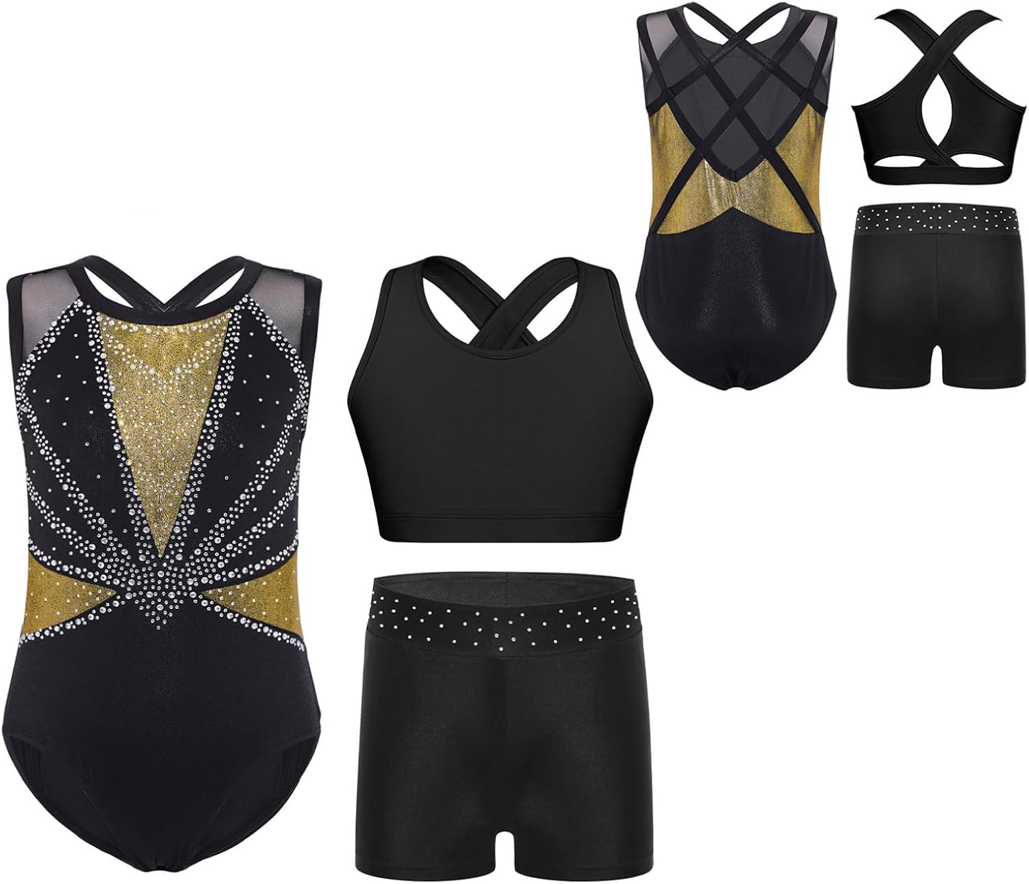 Ballet Leotards for Girls 3Pcs Gymnastics Outfits Tank Unitards Tumbling Activewear Dance Bodysuit