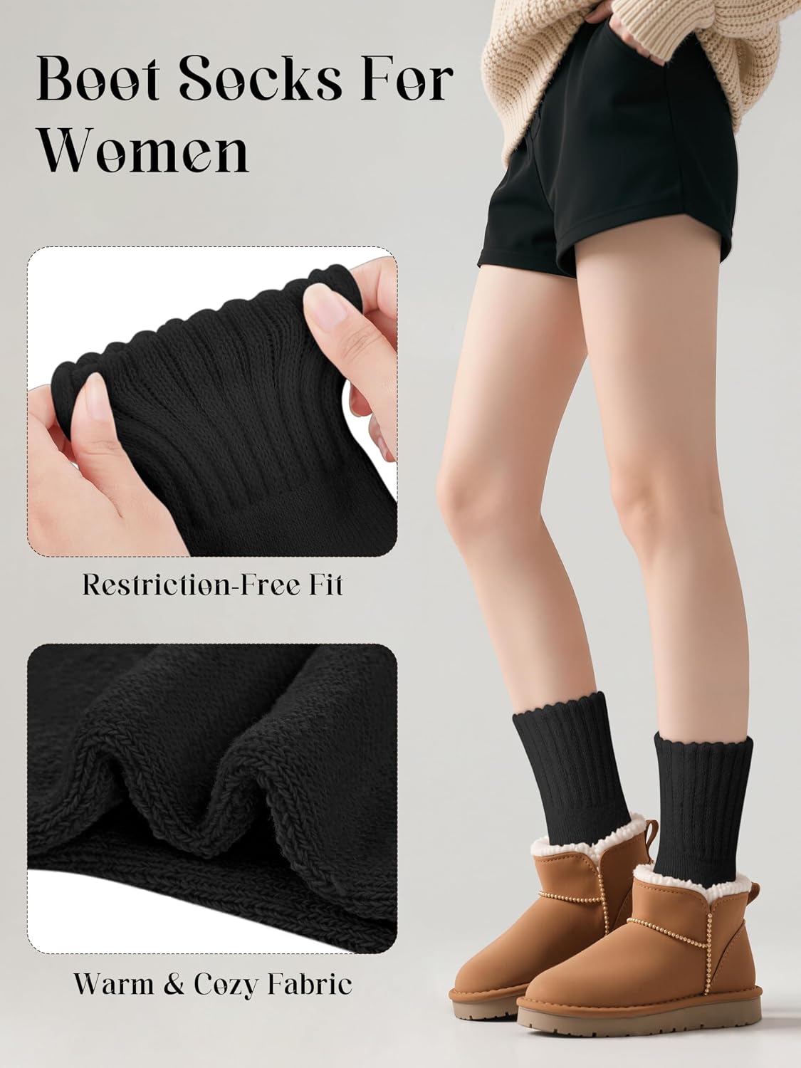 3/5 Pairs Boot Socks for Women Winter Warm Thick Cozy Crew Sock Thermal Knit Solid Color Socks Christmas Gifts