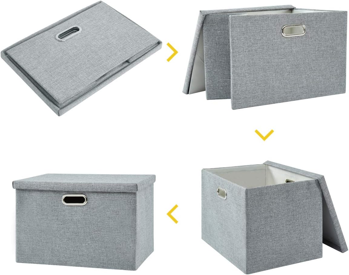 AlphaHome Large Storage Bins with Lids [2 Pack], Foldable Linen Fabric Large Storage Baskets for Organising Clothes and Toys(Glaucous Grey, Large - 15.4 x 10.6 x 9.8)…