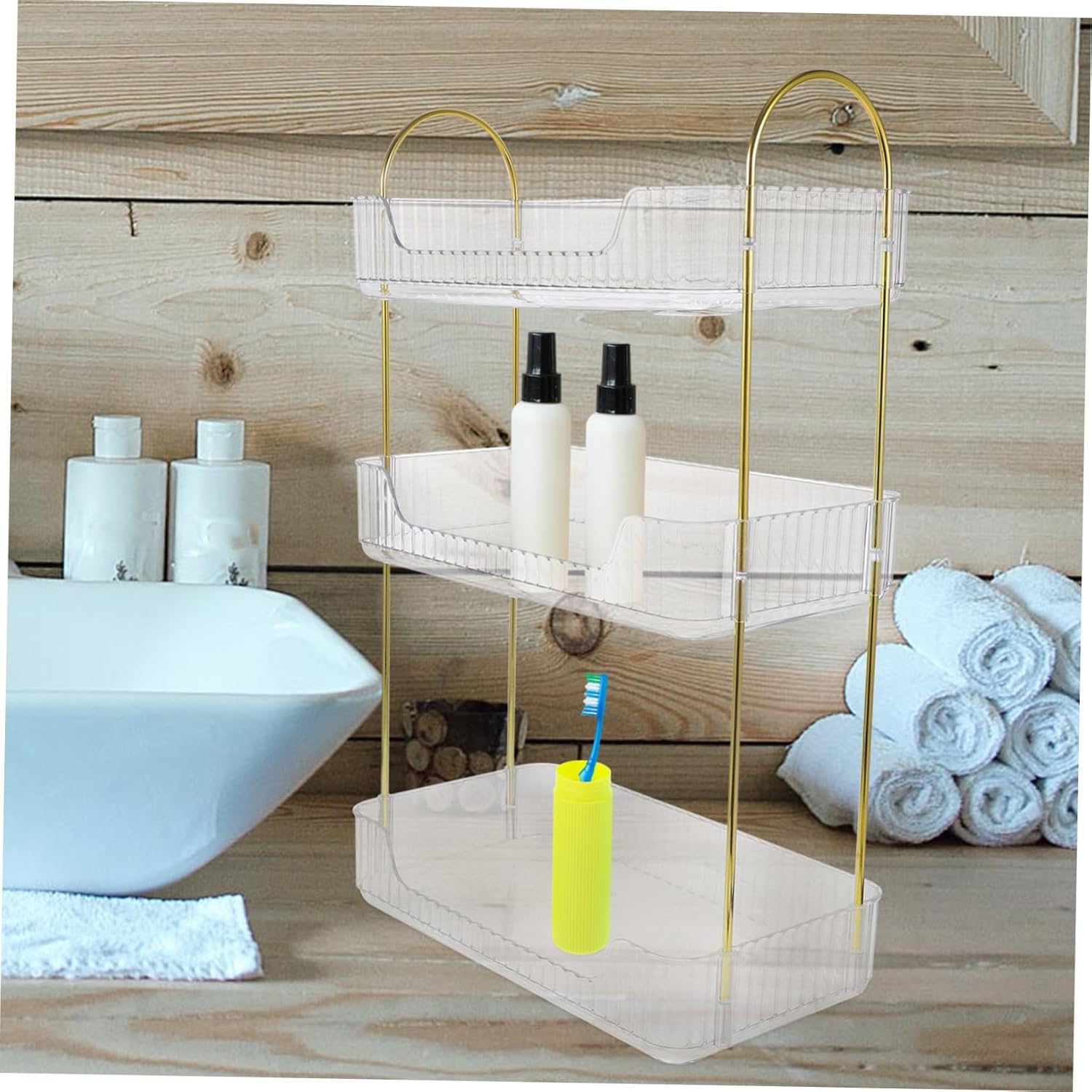 OUNONA Tiered Bathroom Organizer Storage Rack for Toiletries Makeup and Kitchen Spices Space-Saving Countertop Shelf for Bathroom and Vanity Use