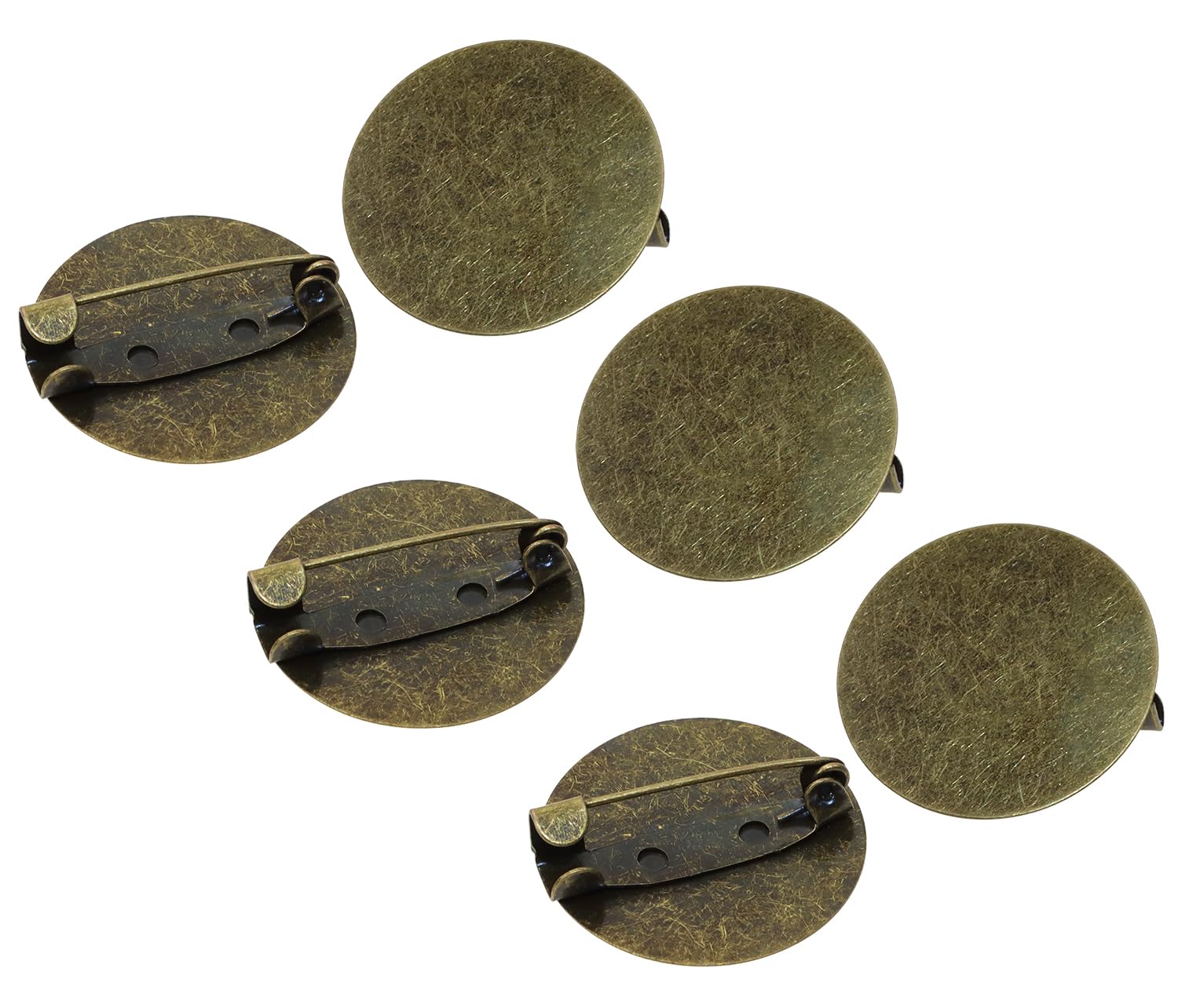 ONLYKXY 30pcs 2.5cm Metal Brooch Tray Round Flat Blank Pins Disk Base Back Clasps Badge Craft Fasteners Lock Buckle Bar Pin for Corsage Lapel DIY Jewelry Decor Name Tags Making Accessories (Bronze)
