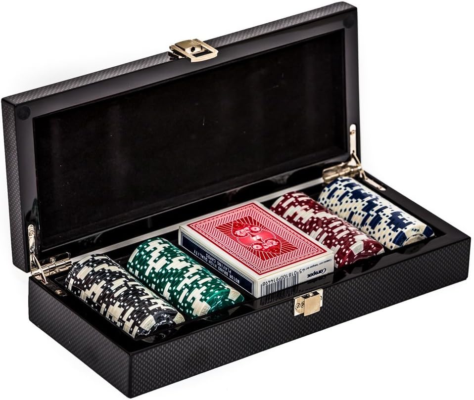 Bello Games New York, Inc. Barclays Center Carbon Fiber Case with Professional Clay Poker Chips