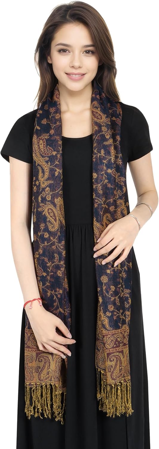 MUQU Women Pashmina Shawls and Wraps Scarf Soft Silky Reversible Paisley Scarves Shawl for Women - Image 3