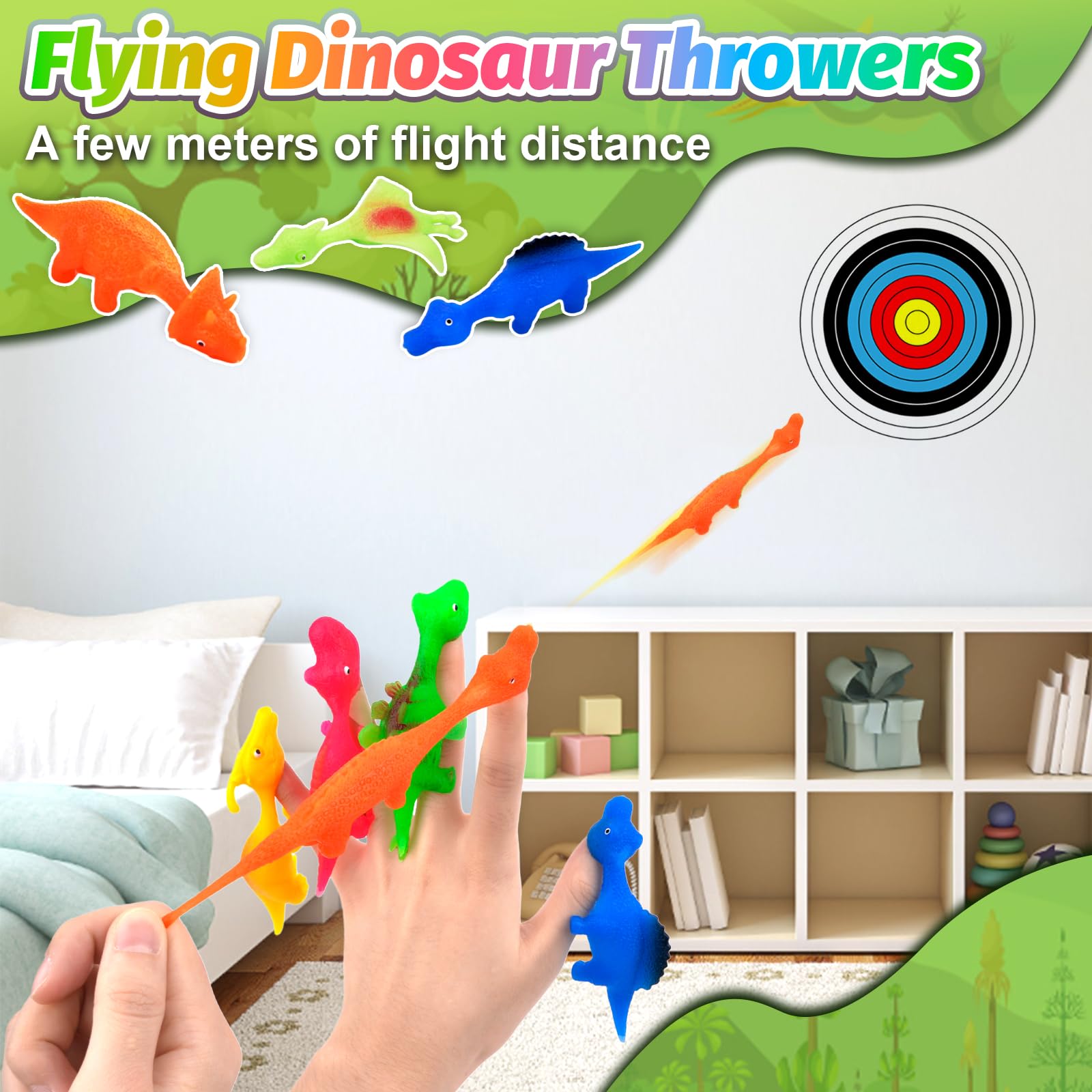 Jadyon Juguetes de Fiesta para Niños Juguete de Dinosaurio de Tirachinas Dedos, Juguetes de Dinosaurios Voladores de Caucho Divertidos Regalos para Niños y Niñas, Color Aleatorio (20 pcs)