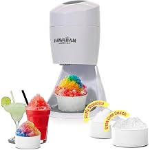 Hawaiian Shaved Ice S900A Snow Cone and Shaved Ice Machine with 2 Reusable Plastic Ice Mold Cups, Non-slip Mat, Instruction Manual, 1-year Manufacturer&rsquo;s Warranty, 120V, White | Electric Snowcone, Icy Drinks and Slushie Maker with 2 Reusable Cups, 120V
