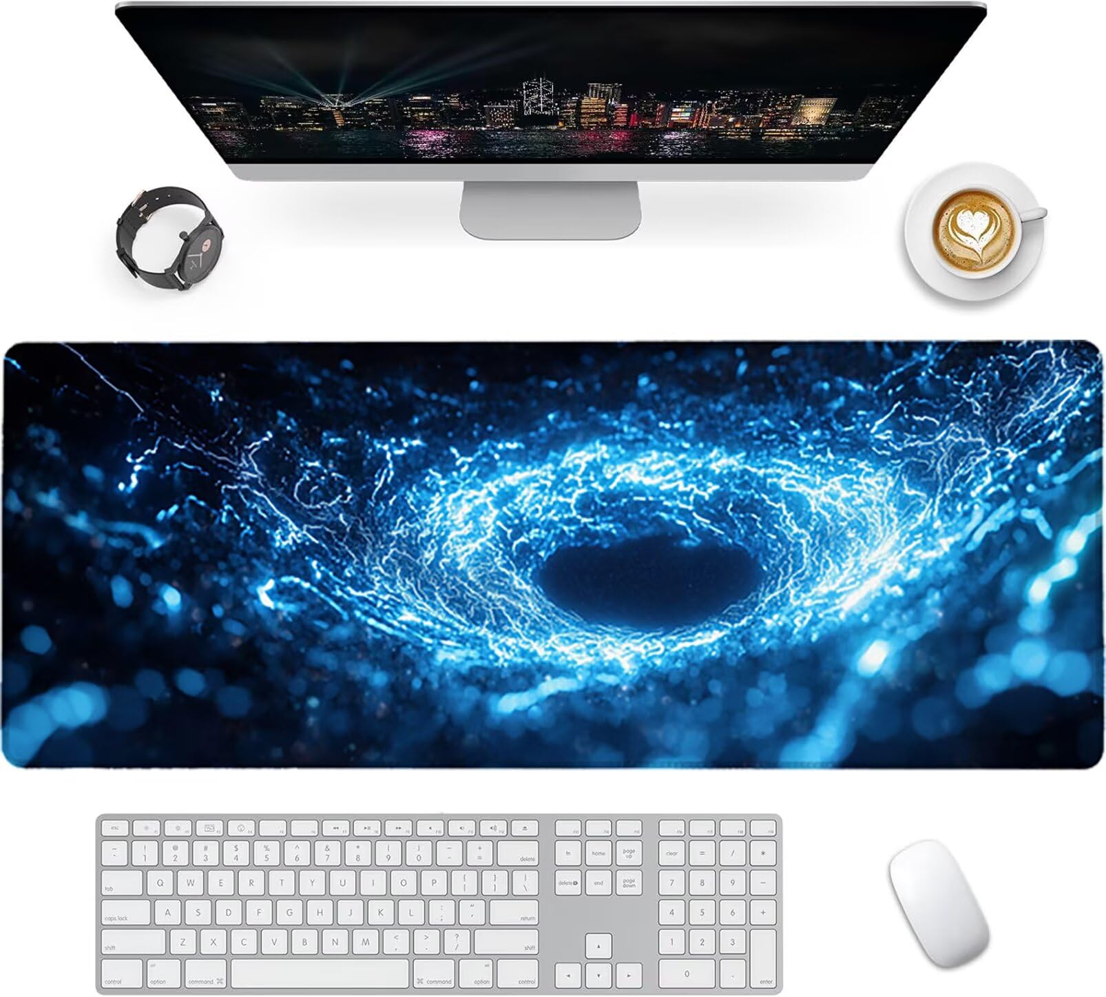 Lpfieonn Abstrakt Großes Schreibtischunterlage, XXL Schreibtischunterlagen, Blau XXL Wasserdicht Gaming Mousepad mit Vernähter Rand und Rutschfeste Gummibasis, für Laptop/Hause/Büro 120x60cm PF-3177
