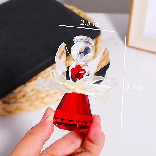 Miniatura 4 de YWHL Figuras de ángel de cristal, estatua de ángel guardián de cristal rojo para decoración del hogar, arte hecho a mano, regalos coleccionables