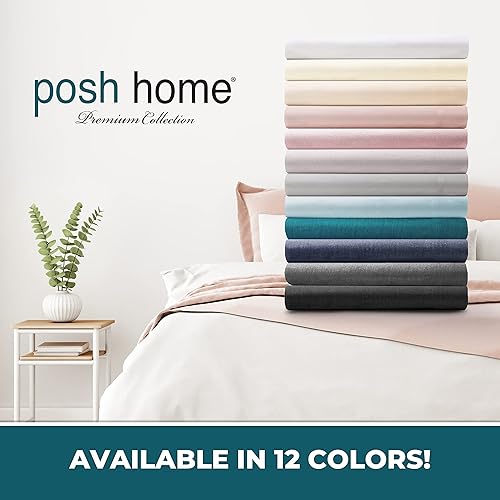 Miniatura 7 de Posh Home Juego de sábanas de punto de jersey, sábanas de 4 piezas, sábanas de algodón transpirable y suave, incluye sábana encimera, sábana bajera