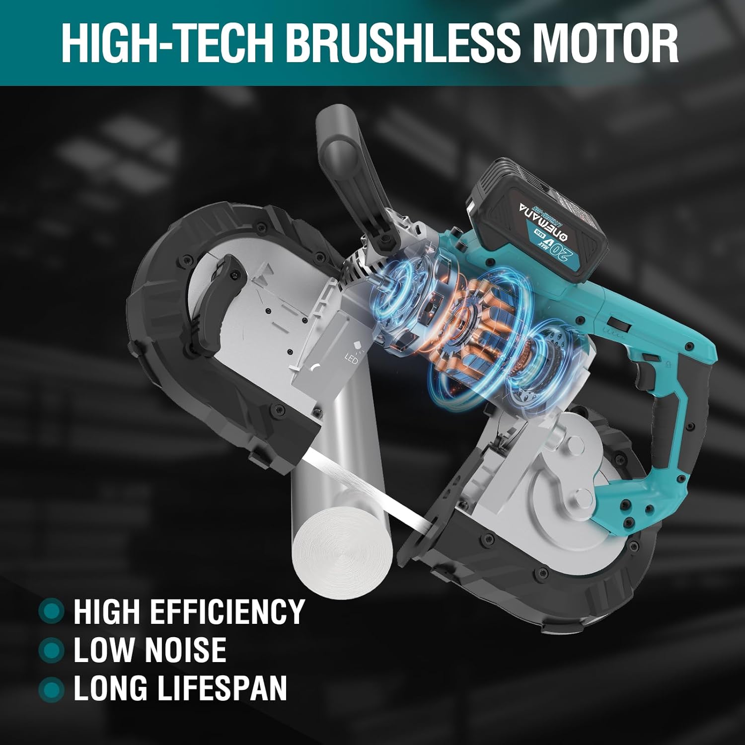 5 inch Cordless BandSaw，20V Cutting Capacity Brushless Metal Band Saw,Not Hot Sparks, Portable BandSaw for Deep Cut with 6 Speeds Adjustable（Tool Only）