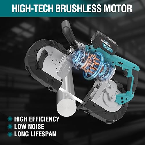 Miniatura 3 de ONEMANA Sierra de cinta inalámbrica de 5 pulgadas, sierra de banda de metal sin escobillas de capacidad de corte de 20 V, no chispas calientes,