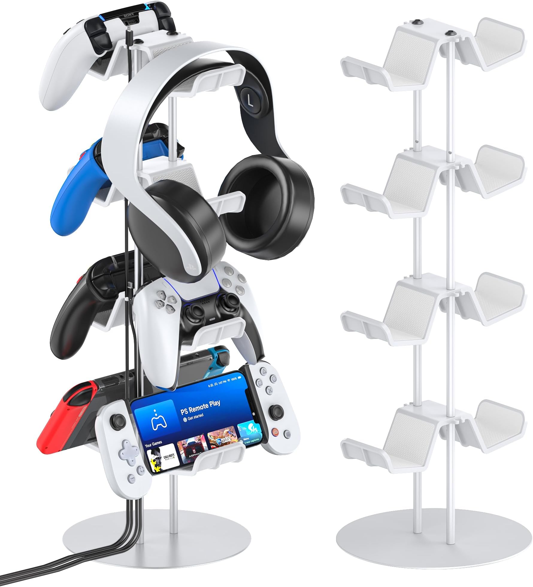 Kytok Controller Stand 3 Tiers with Cable Organizer for Desk, Universal Controller Display Stand Compatible with Xbox PS5 PS4 Nintendo Switch, Headset Holder & Desk Mounts for 6 Packs Controller