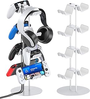 Kytok Controller Stand 3 Tiers with Cable Organizer for Desk, Universal Controller Display Stand Compatible with Xbox PS5 PS4 Nintendo Switch, Headset Holder & Desk Mounts for 6 Packs Controller