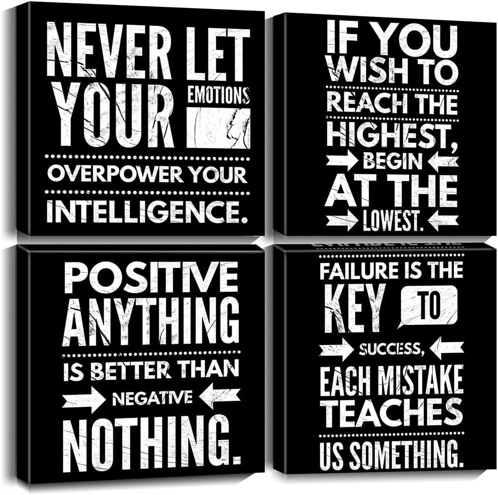 Biufo Inspirational Wall Art Canvas Painting Motivational Words Print Pictures for Office Living Rooom Wall Decor (Black C, 12"x12"-4Pcs)