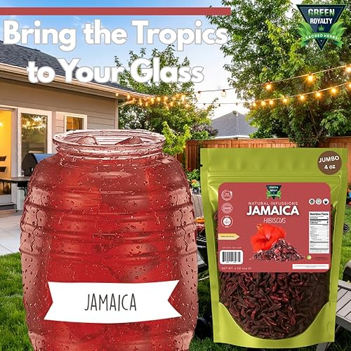 Miniatura 5 de Green Royalty Jamaica (Hibiscus) 4 onzas  Flores de hibisco secas 100% naturales  Sin OMG, sin gluten, infusión de hierbas sin cafeína  Bolsa