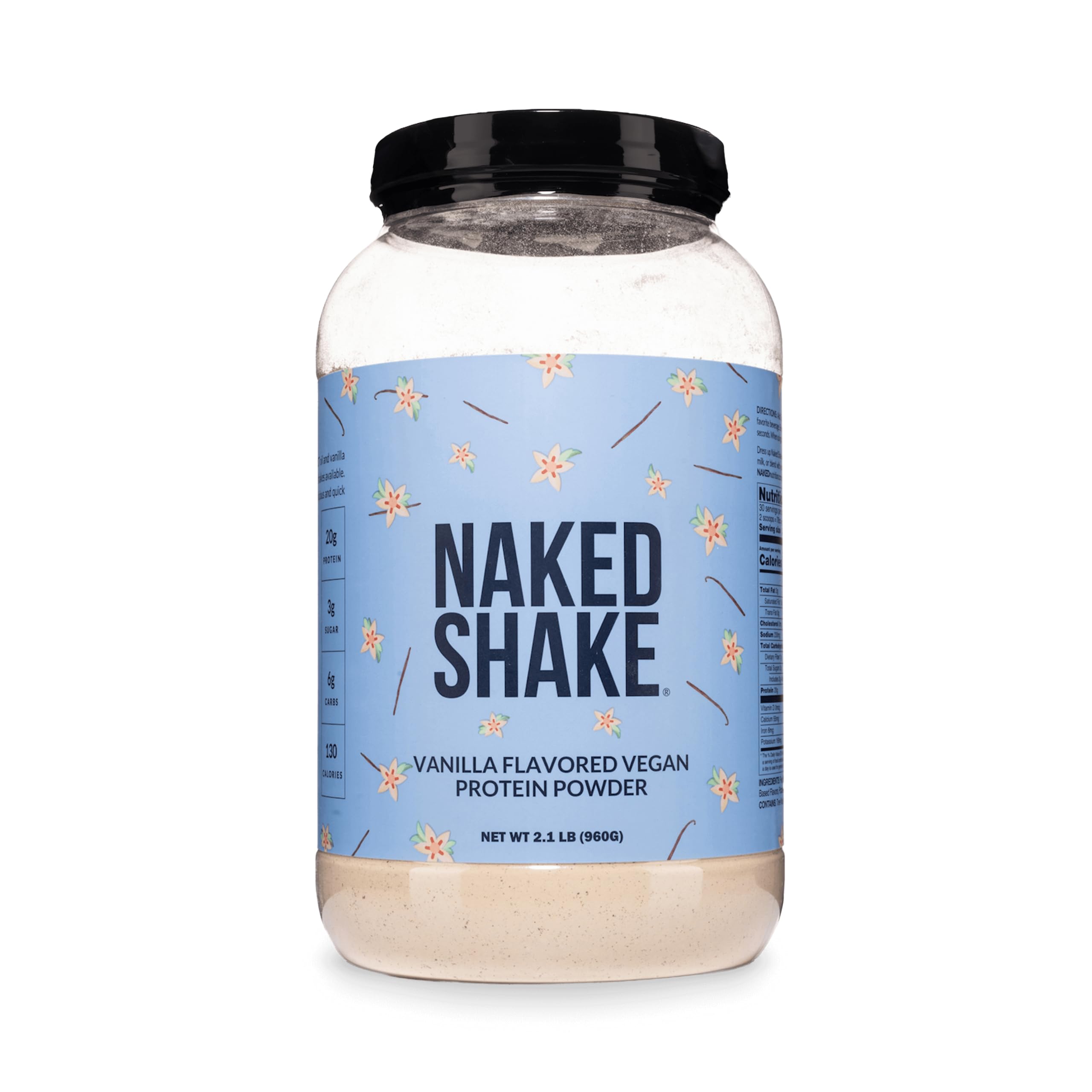 NAKED Shake - Suplemento proteico vegetal de baunilha com proteína de ervilha e óleo MCT, 20 g por porção, 30 porções