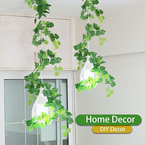 Miniatura 5 de Mizii Guirnalda de uva artificial de 2 hebras de 6 pies, vid falsa de tacto real con hojas verdes de seda, plantas colgantes de imitación,