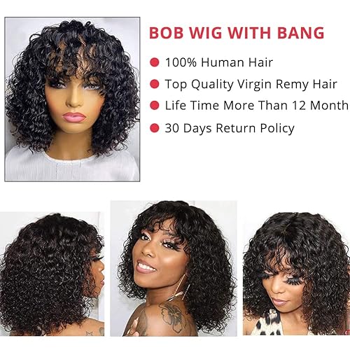 Miniatura 2 de Spotlight Pelucas de cabello humano virgen brasileño con flequillo de aspecto natural y ondulado de 10 pulgadas (rubio degradado, TT227)