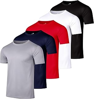 Real Essentials Pacote com 5: Camiseta masculina de manga curta respirável ultramacia com elasticidade de tecnologia de secagem rápida de desempenho de malha, Set 5, Medium