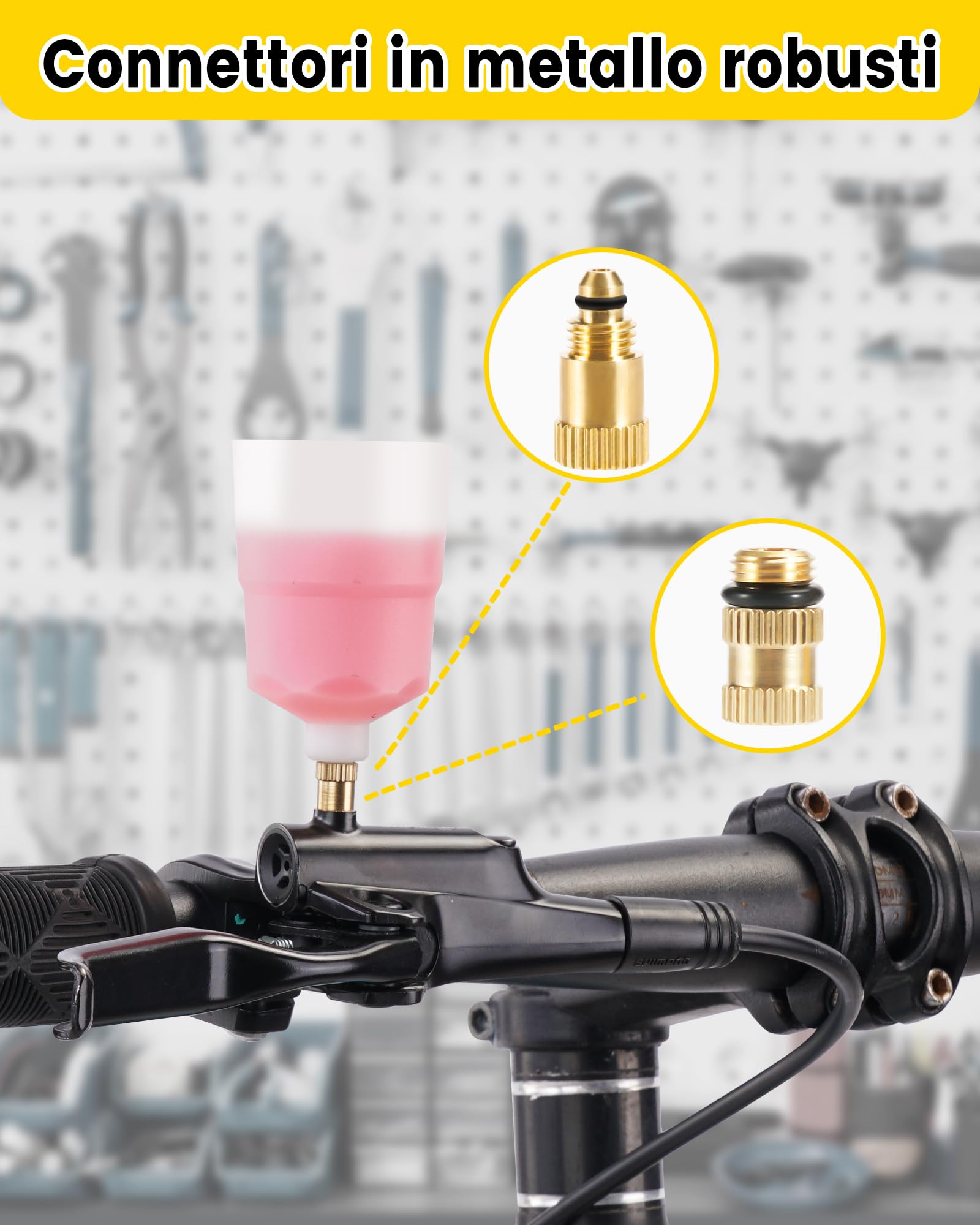 CHUMXINY Kit Spurgo Freni per SHIMANO, TEKTRO, MAGURA Freni a Disco Idraulici Di Serie. kit Spurgo Freni MTB Disco Include Connettori in Ottone, 150ML Di Olio Minerale.