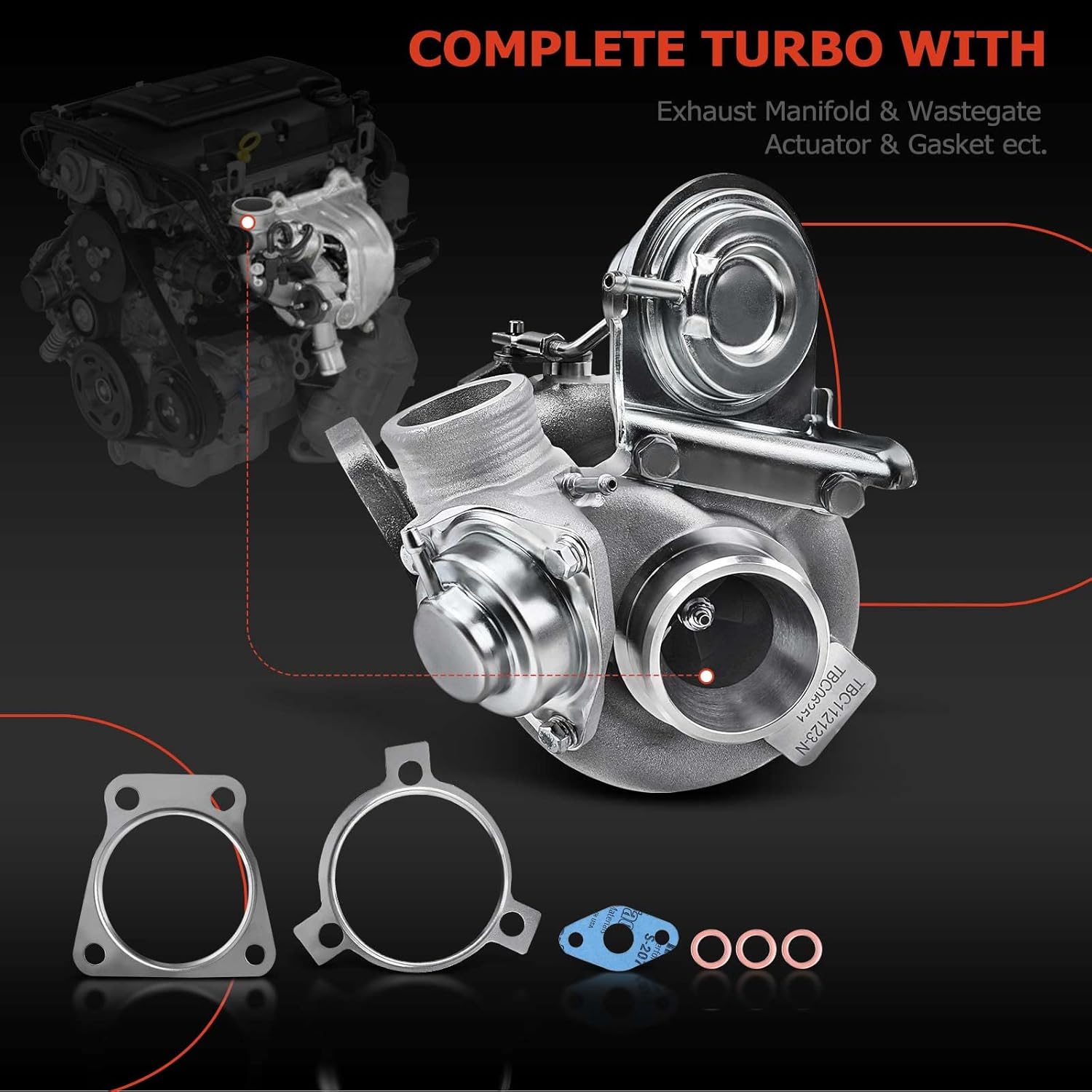 A-Premium Complete Turbo Turbocharger Kit, with Wastegate Actuator & Gasket, Compatible with Volvo S40/V40 2000 2001 2002 2003 2004, 1.9L, Replace# 4937706251, 4937706252