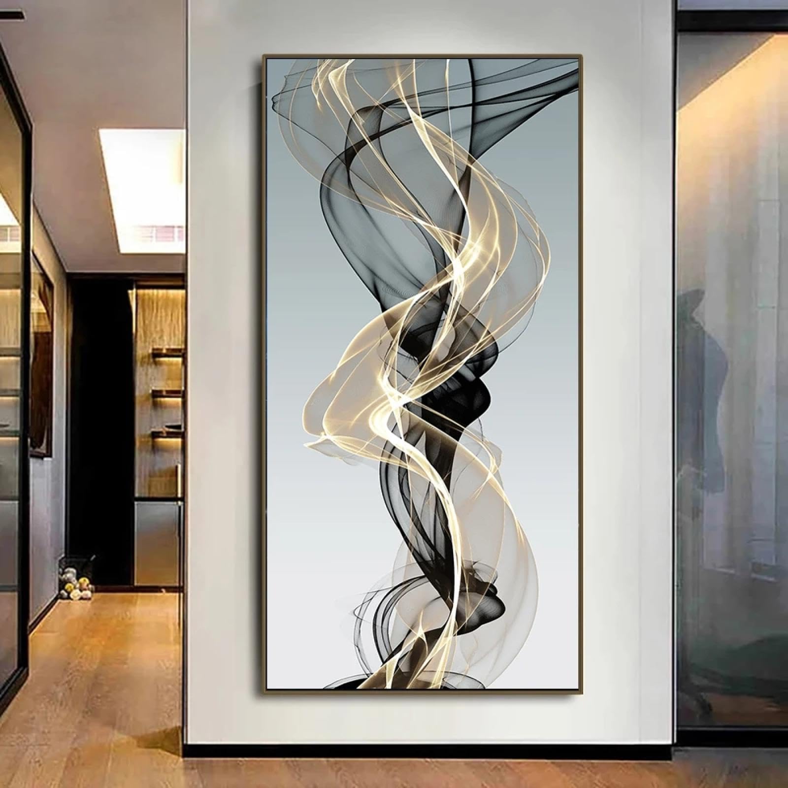 CHAOJIART Abstract Modern Nordic Gold Geometric Gold Grey Line Wall Art Canvas Painting Poster Picture Print For Living Room Decor 50x100cm Frameless