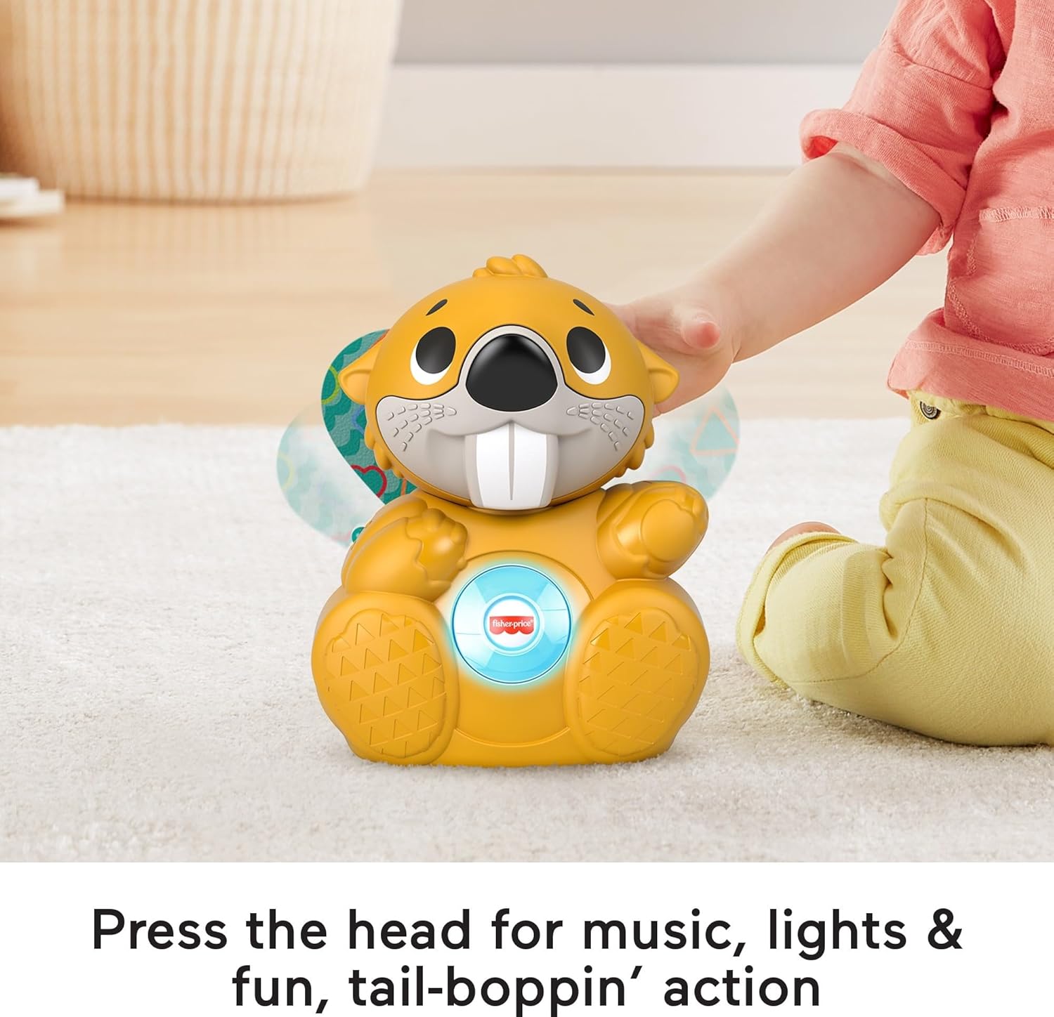 Fisher-Price Baby Learning Toy Linkimals Boppin’ Beaver with Music & Lights for Infants Ages 9+ Months, Compatible Only with Linkimals Items
