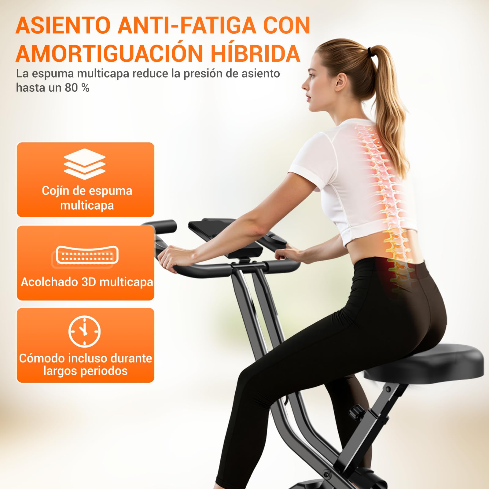 CURSOR Bicicleta estática plegable, 5 en 1Bicicleta spinning profesional | con Resistencia Magnética de 16 Niveles, Bicicleta estatica plegable para el hogar Bici de Sala con Asiento Cómodo, MAX136 kg