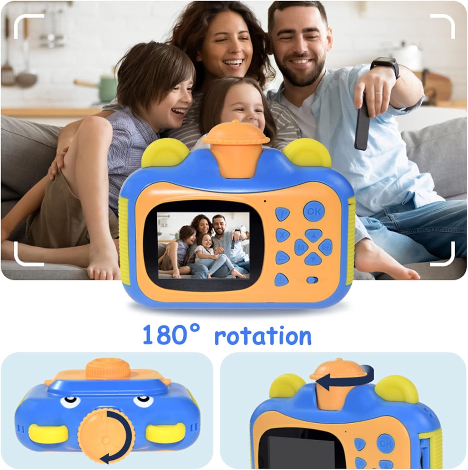 Kids Camera Instant Print Camera, Thermal Printing Camera for Children, 1080P HD Video Digital Photo Camera Toys, Boy Girls Birthday Gift(Color:A)