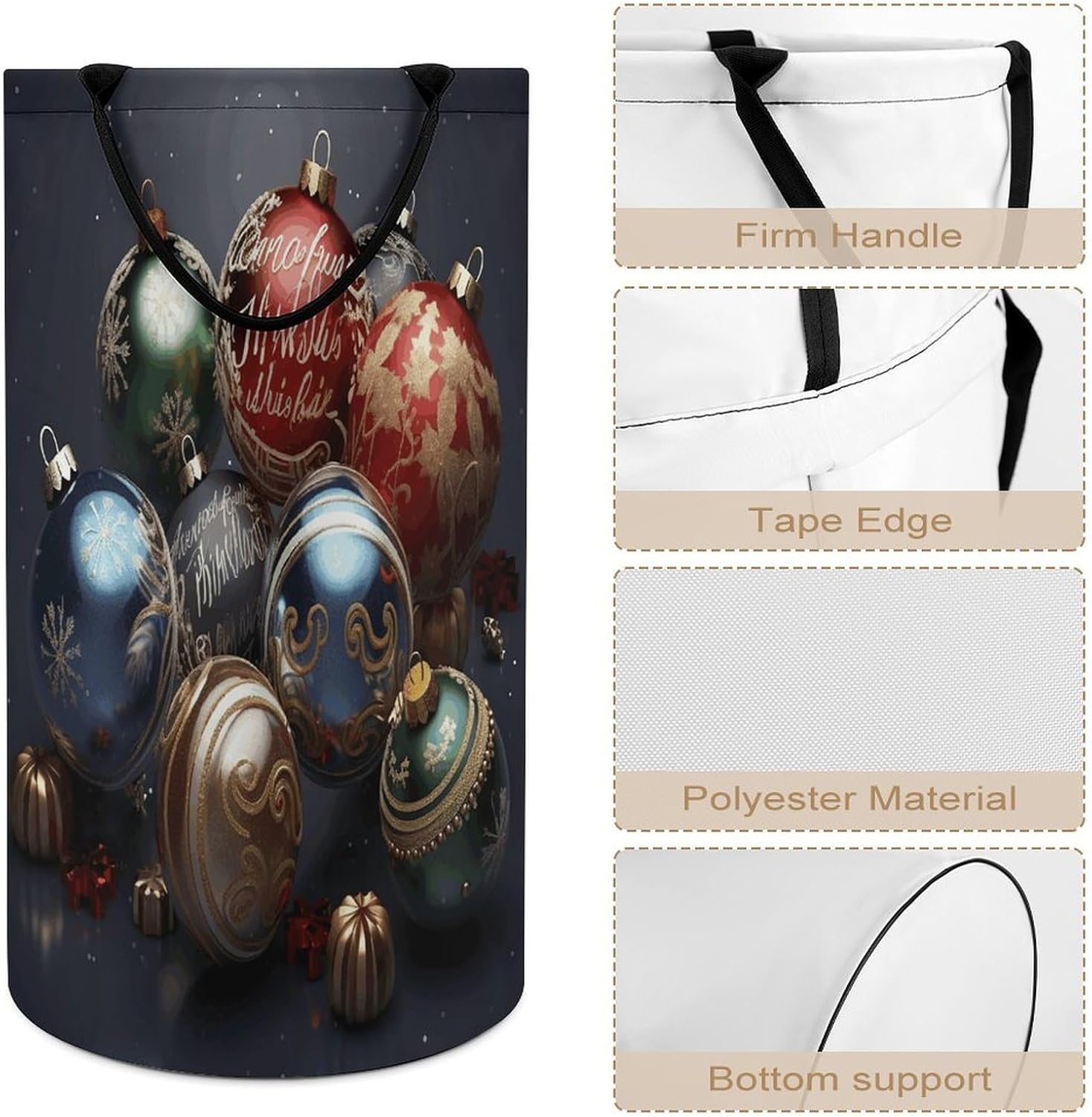 Christmas Balls Laundry Basket Waterproof And Moisture-Proof Storage Bins Collapsible Round Laundry Hamper Perfect for Toys, Clothes And Sundries