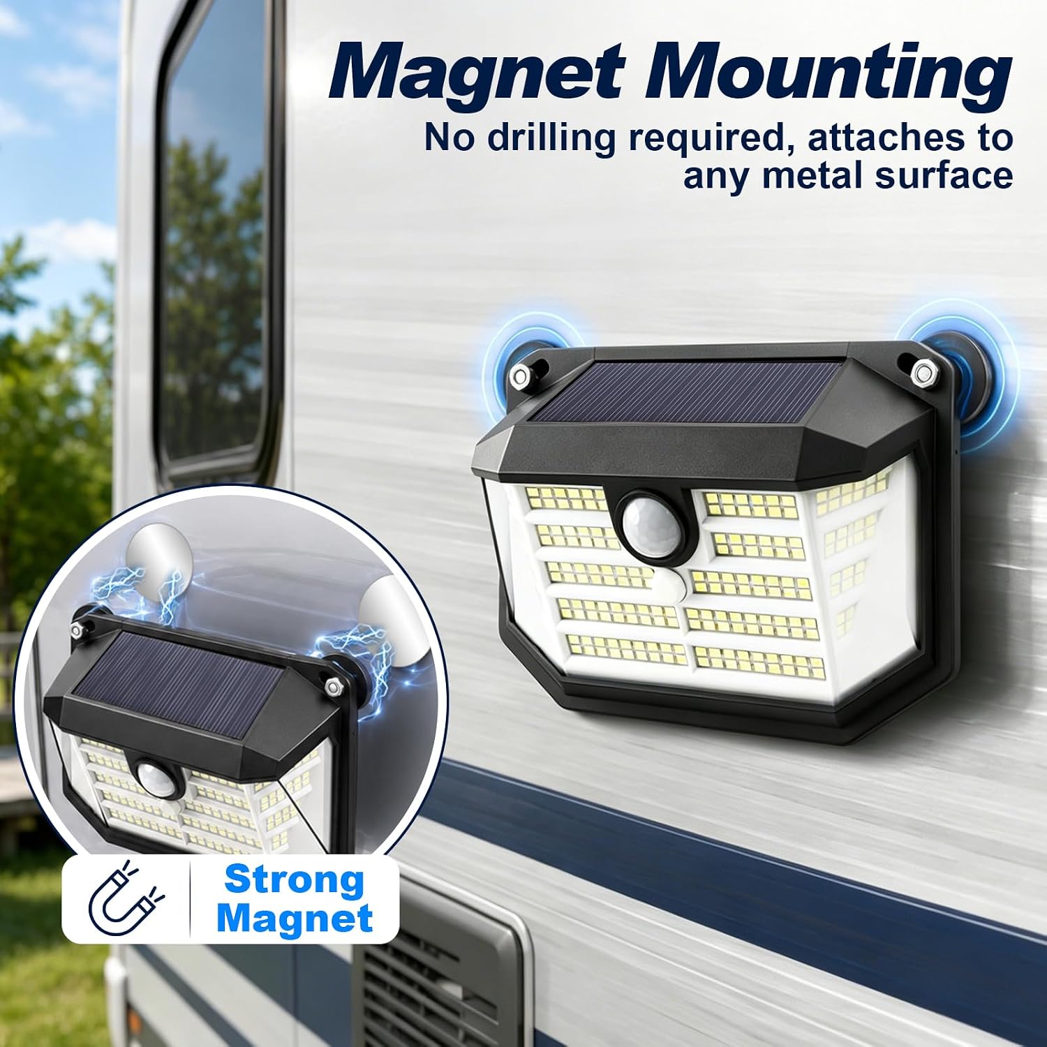 CCBASEBALL 230 LED Magnetic Solar Lights Outdoor, Waterproof RV Porch Light with Motion Sensor, Strong Magnets RV Exterior Lights for RV Trailer Camper (2 Pack)