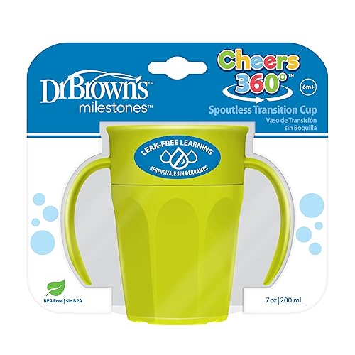Vista 20 de Dr. Brown's Milestones Cheers 360 Taza de transición sin boquilla con asas, apta para viajes y sin fugas para bebés y niños pequeños, azul, libre