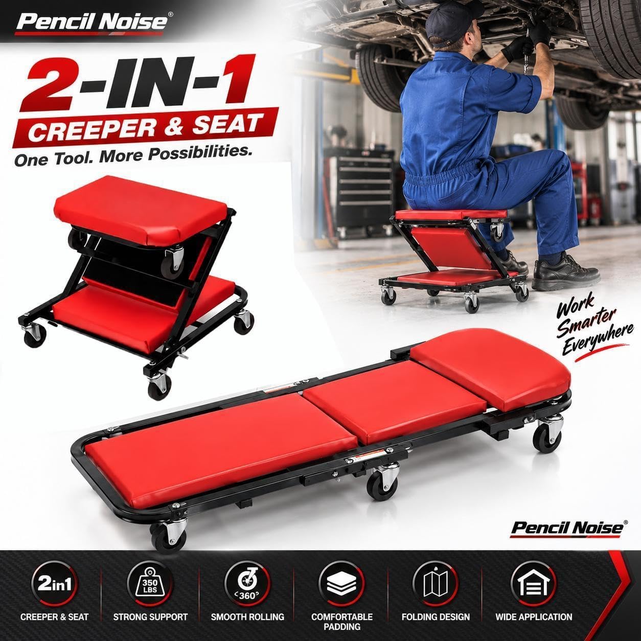 Mechanic Creeper, Foldable Automotive Creeper with 6 Swivel Casters, 36" Low-Profile 2 in 1 Roller Garage Chair Lay Down or Sit, for Father or Husband
