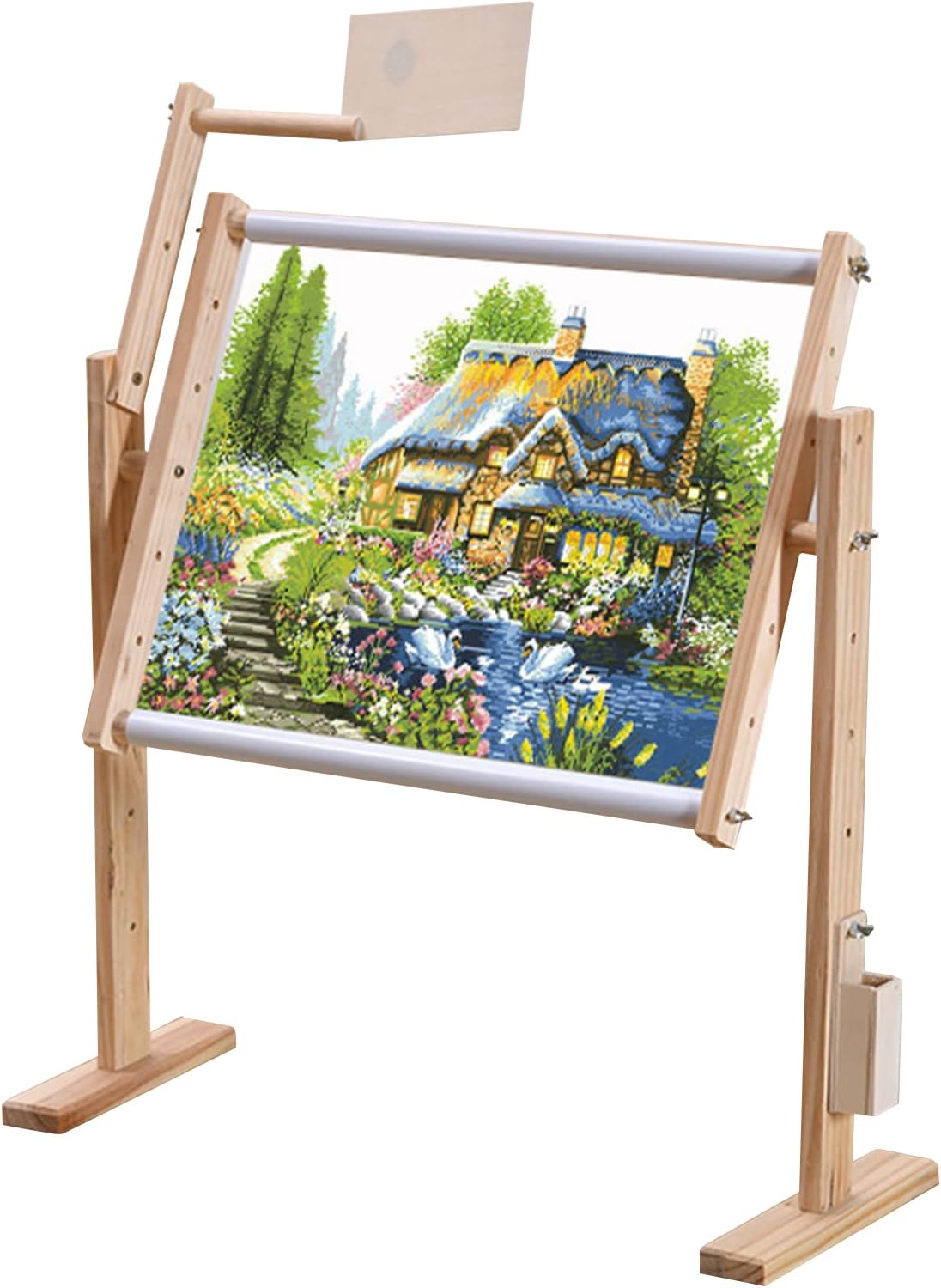 Cross-Stitch Frame Embroidery Frame, Vertical Solid Wood Adjustable Embroidery Frame, Cross-Stitch Frame, Widened Base, Right Tool Box, Convenient Storage (Baked Color)