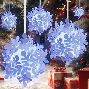 BeHiller Solar Garden Lights for Christmas Decorations Outdoor,2PACKS White Floating Snowflake Light for Christmas Party Decor,Solar Snowflake Lanterns Lights for Yard/Lawn/Xmas Decor