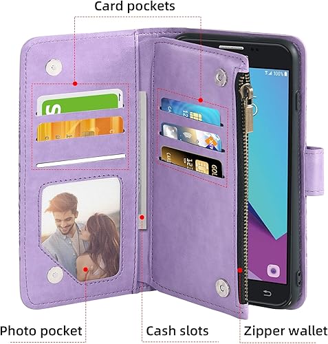 Miniatura 3 de Asuwish Compatible con Samsung Galaxy J3 Luna Pro J 3 Prime 2017 Emerge 3J Eclipse Mission Wallet Case y protector de pantalla de vidrio templado