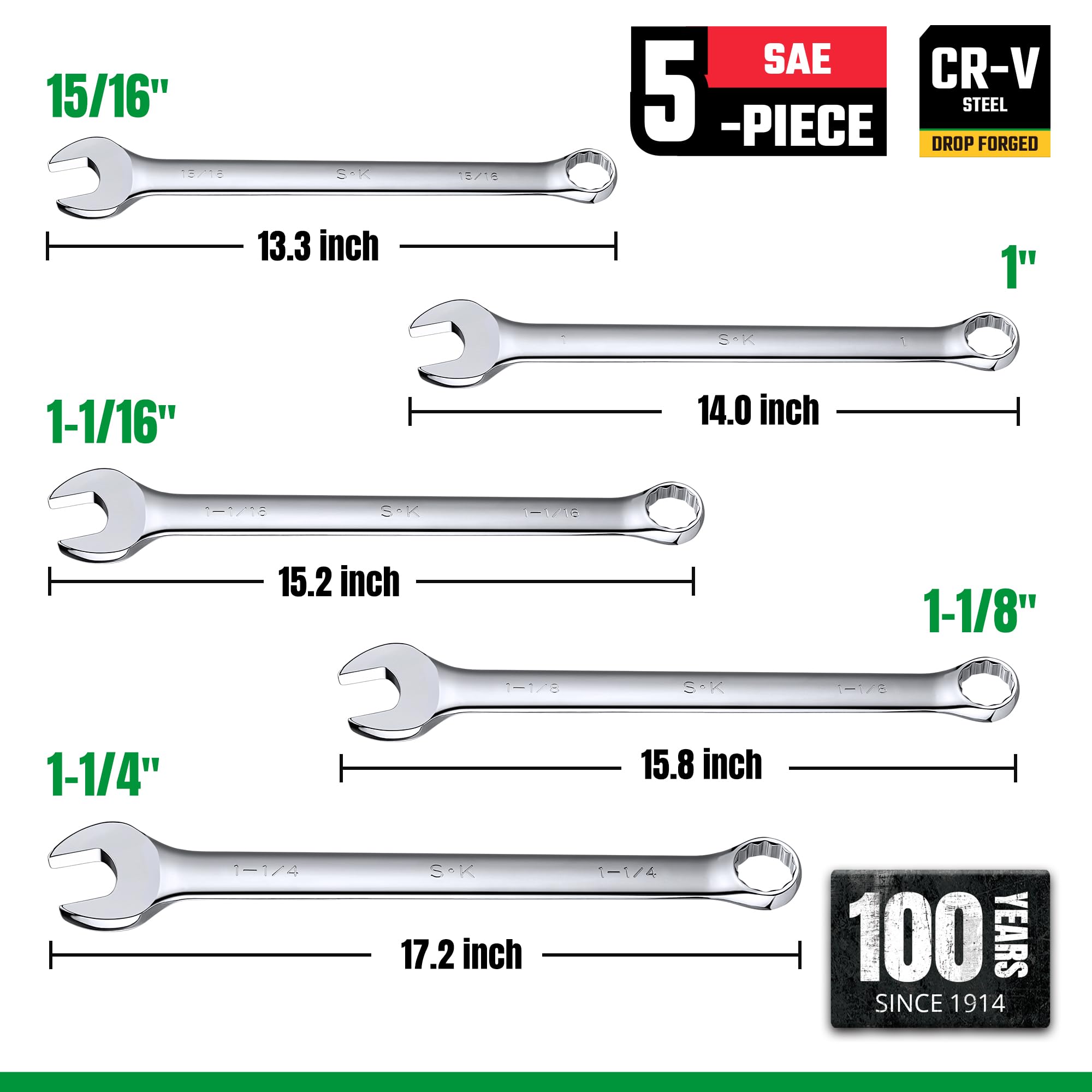 SK Combination Wrench Set - 5 Piece SAE -3 SK Combination Wrench Set - 5 Piece SAE -3