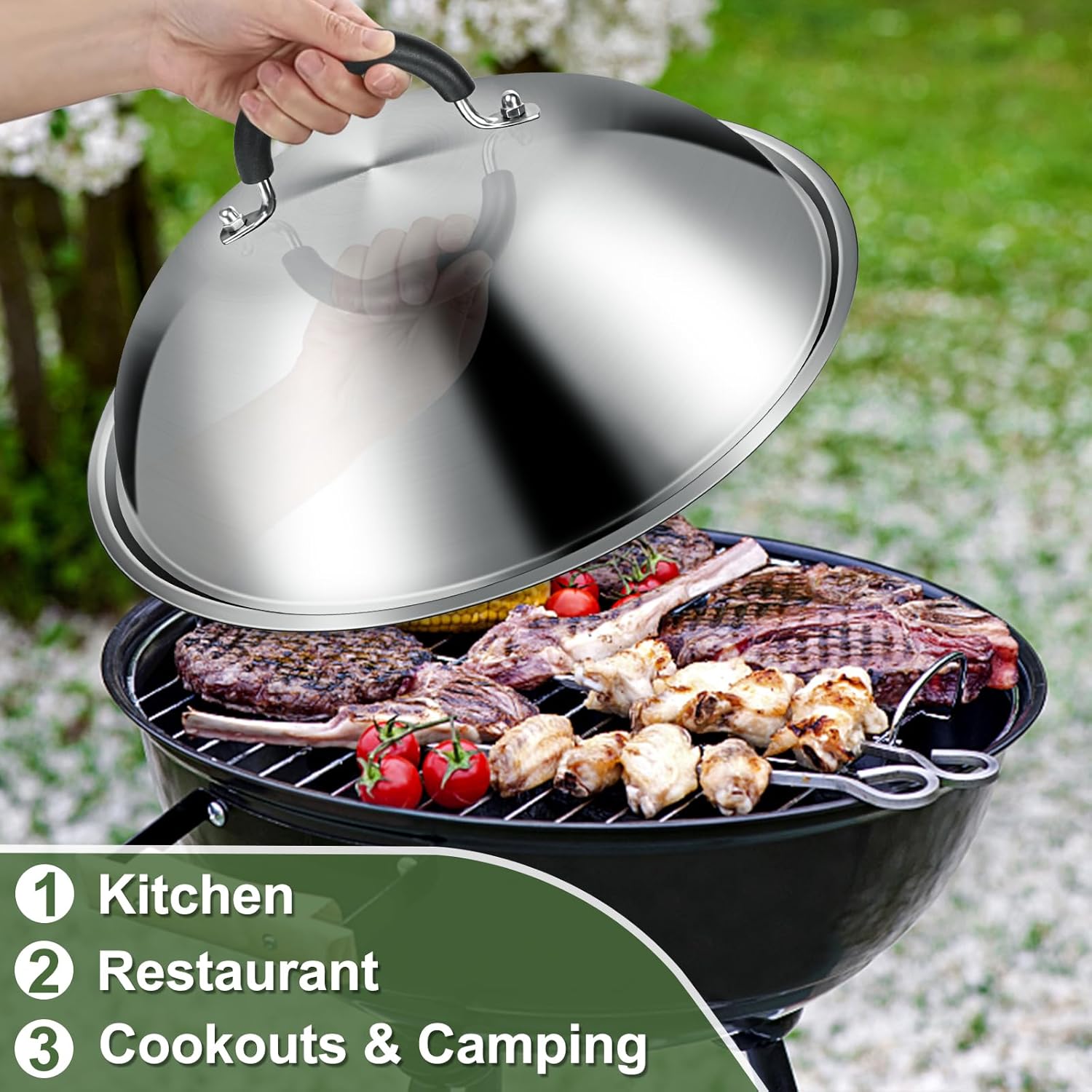 Griddle Accessories for Blackstone, Commercial Grade 12 Inch Heavy Duty Round Melting Dome with 7" Round Cast Iron Grill Burger Bacon Press, Perfect for Blackstone Camp Chef Flat Top Griddle Grill Melting Dome + Round Press image 3 of 7 B0CF1LVL57