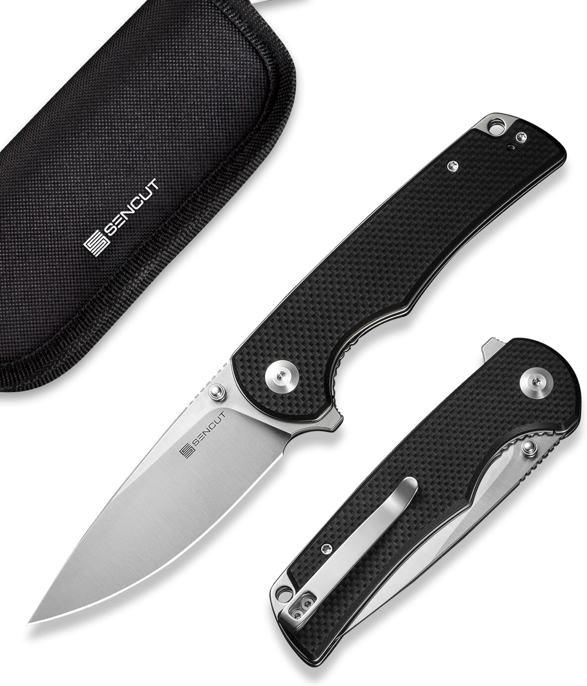 SENCUT Praktisk Pocket Knife, Folding Knife with 3.59" 9Cr18MoV Blade & G10 Handle, EDC Knife with Pocket Clip for Men Women, Camping Hunting Hiking (Black)