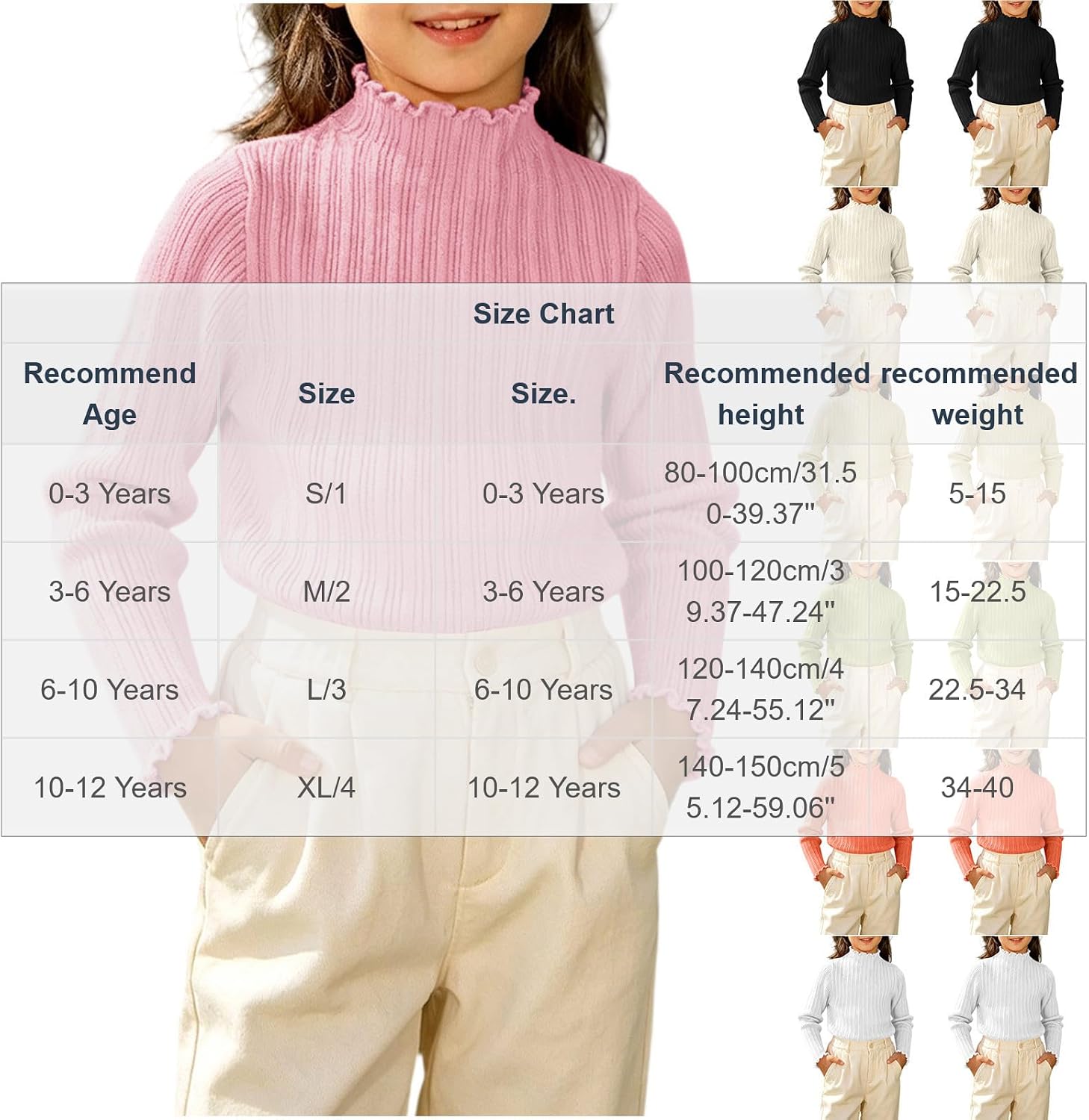 Girls Mock Neck Sweater Knit Long Sleeve for School | Ruffle Edges And Stretch Fit For Classroom Layering Photos Parties And Cool Weather Wear
