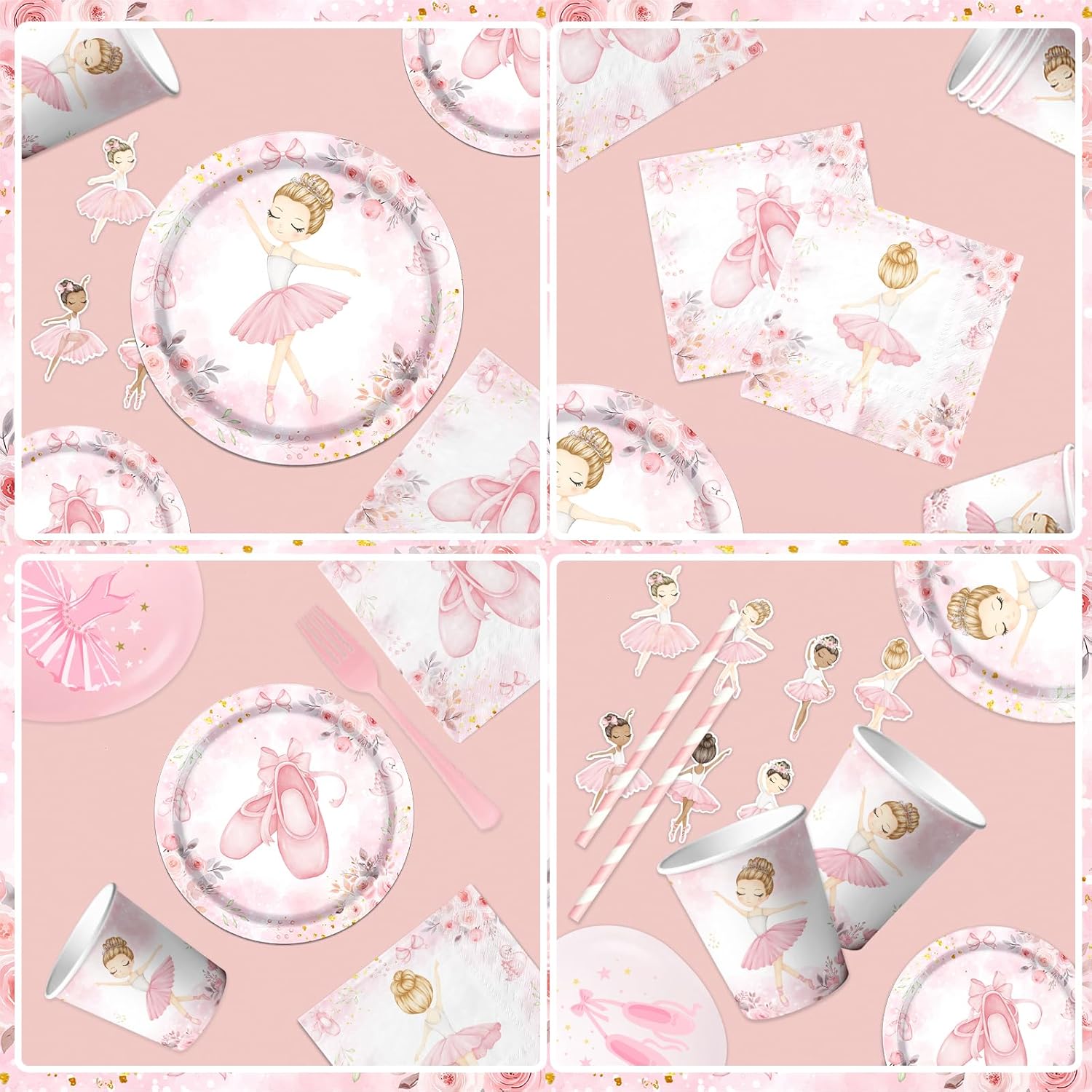 Ballerina Birthday Party Decorations Ballerina Party Tableware Kit Dancing Girl Ballet Plates and Napkins for Girls Ballet Theme Birthday Party Supplies Serve 24