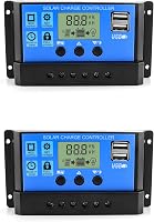 QWORK 2db Napelemes Töltésvezérlő 30A 12V/24V USB Porttal és LCD Kijelzővel 1