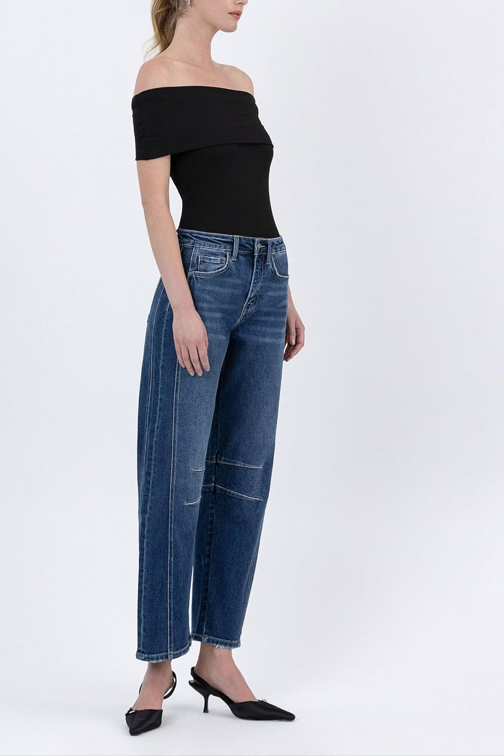 Flying Monkey - High Rise Dark Wash Barrel Leg Jeans (27.5" Inseam) - F5768D - Includes Official Tag