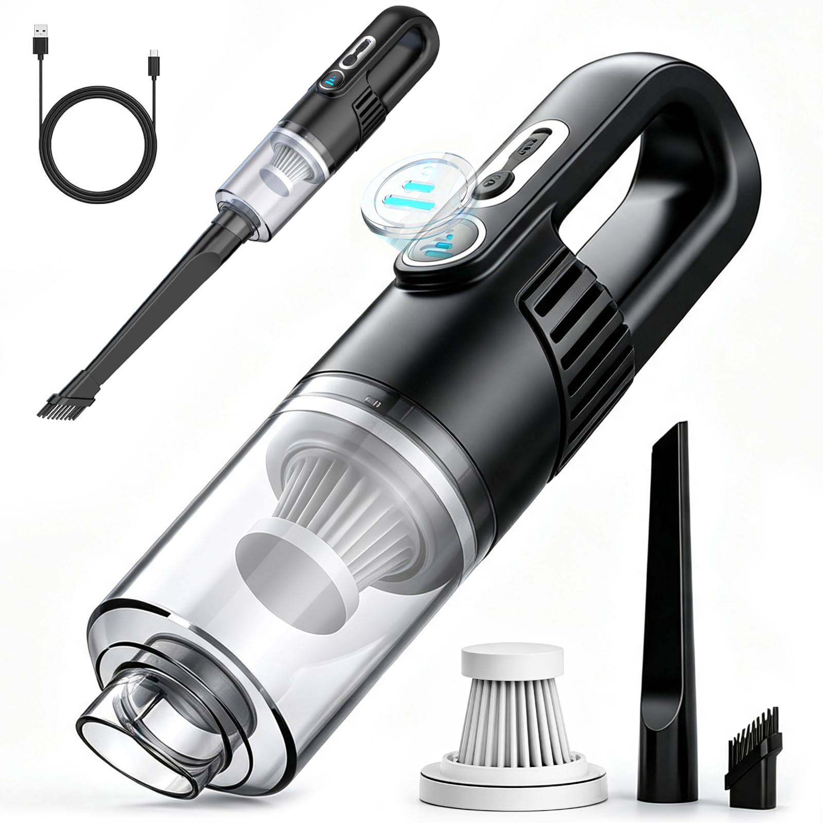 AkoaDa Handheld vacuum cleaner, Handheld car vacuum cleaner, 25000Pa cordless car vacuum cleaner，with LED display screen, brushless motor, suitable for car, home, kitchen, office and pet hair (Black)