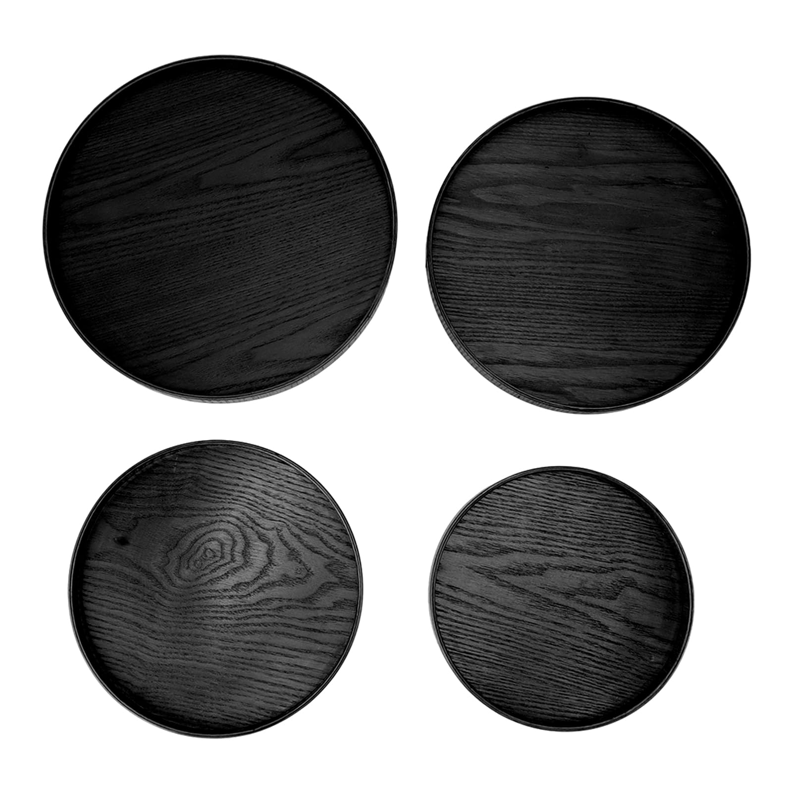 Bandeja de madera negra para servir, antideslizante, a prueba de derrames, multifuncional, redonda, para restaurantes, hogar y fiestas, y elegante accesorio de cocina