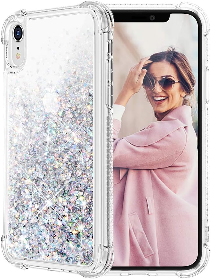 Caka iPhone XR Case, iPhone XR Glitter Case for Girls Women Shockproof Protective Luxury Bling Fashion Flowing Liquid Floating Sparkle Soft TPU Clear Case for iPhone XR (Silver)