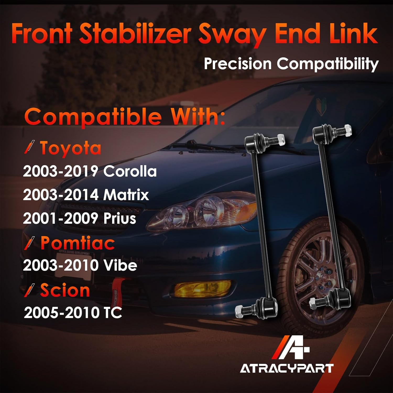 Front Sway Bar Stabilizer Links 2 Pcs, Compatible with Toyota 2003-2019 Corolla, 2003-2014 Matrix, 2001-2009 Prius, 2003-2010 Pontiac Vibe, 2005-2010 Scion Tc, Replace OE#: K80230