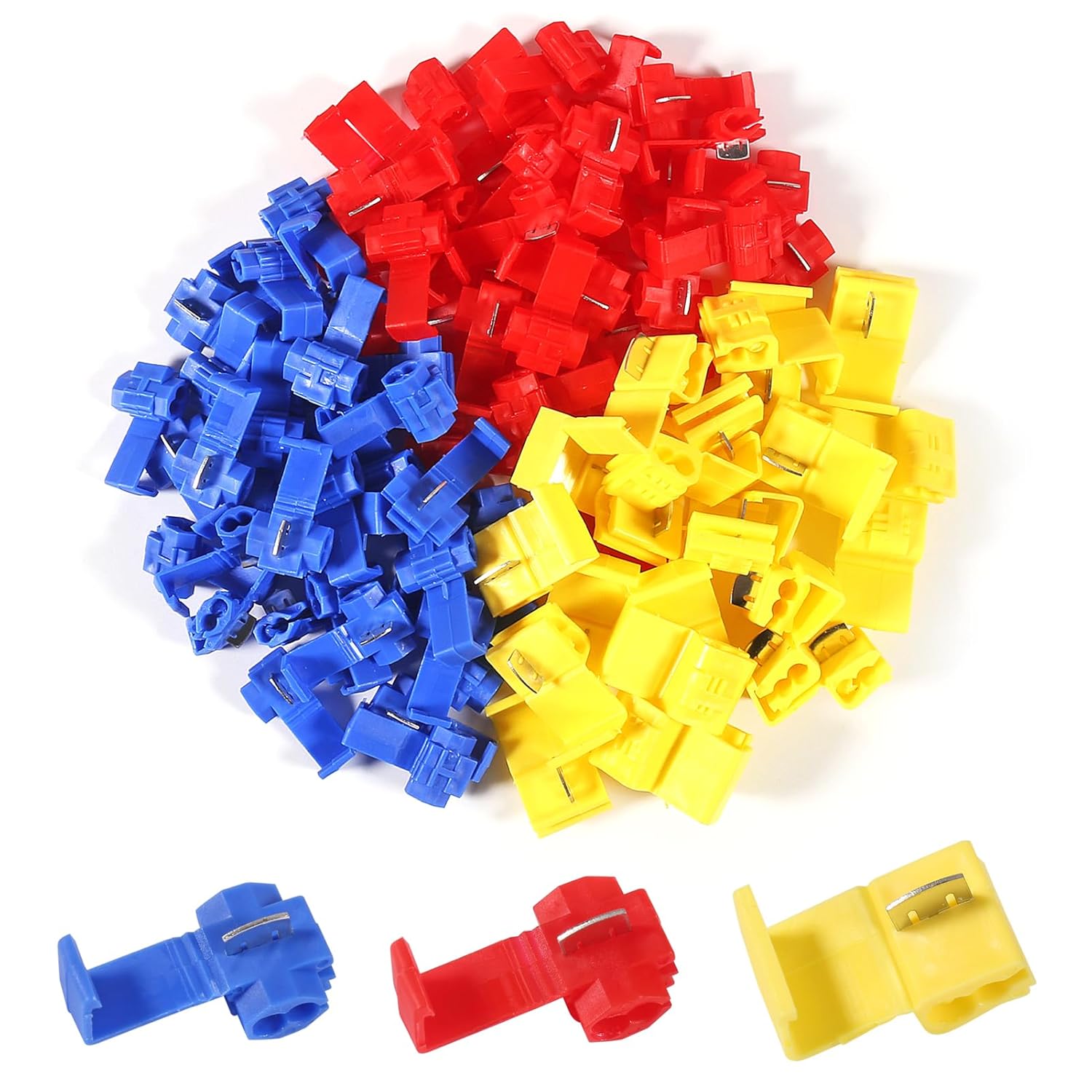 150Pcs Quick Splice Wire Connectors Kit Electrical Connector Self Stripping Cable Joiner Terminal Crimp 22-18AWG 18-14AWG 12-10AWG (Red Blue Yellow)