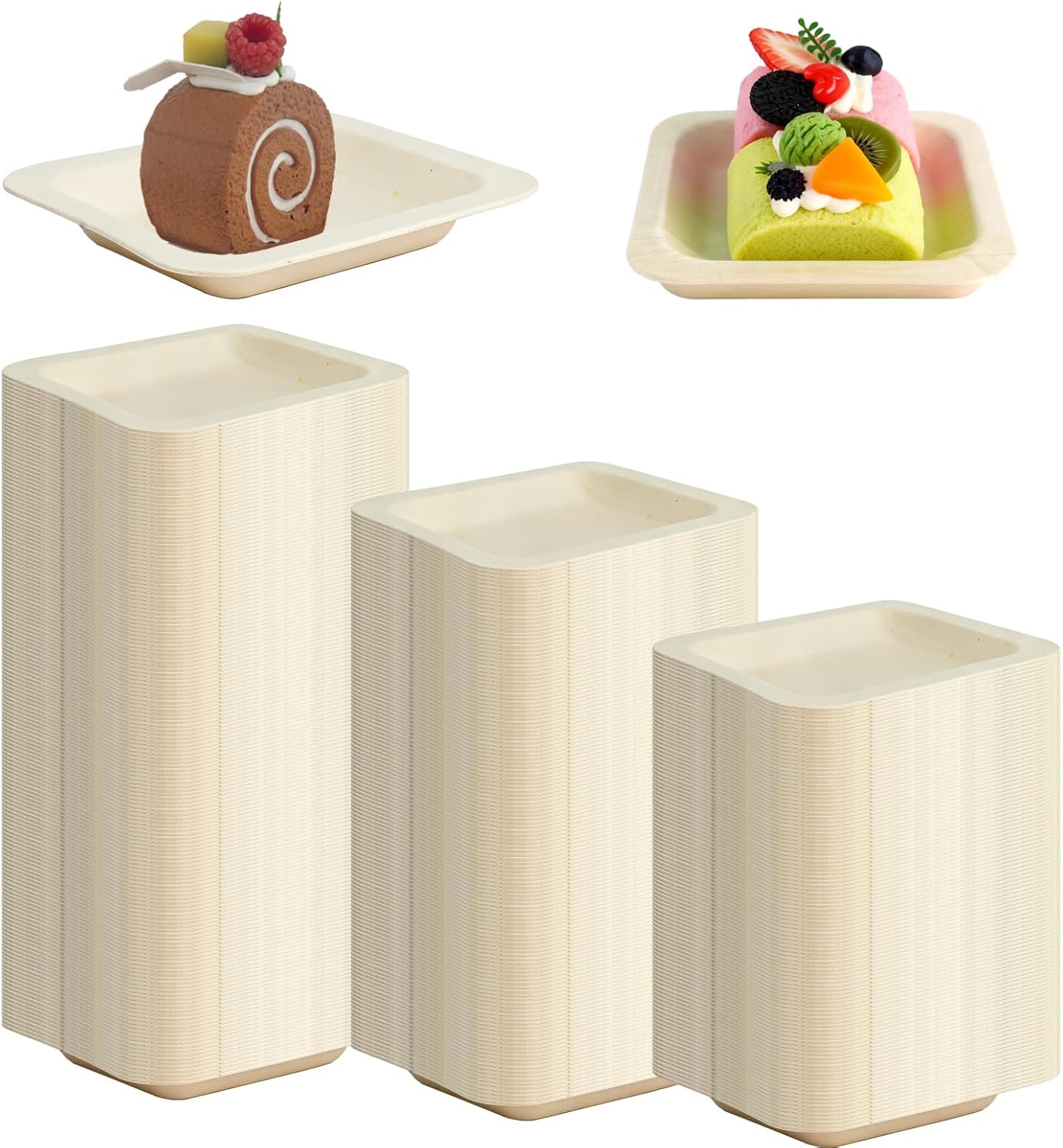 320 Pcs Disposable Square Palm Bowls 4.61x4.61x0.6 Inch Square Wood Plates Bamboo Disposable Plates Palm Leaf Bowls for Catering Dessert Appetizer Wedding Events Birthday Party Home Use